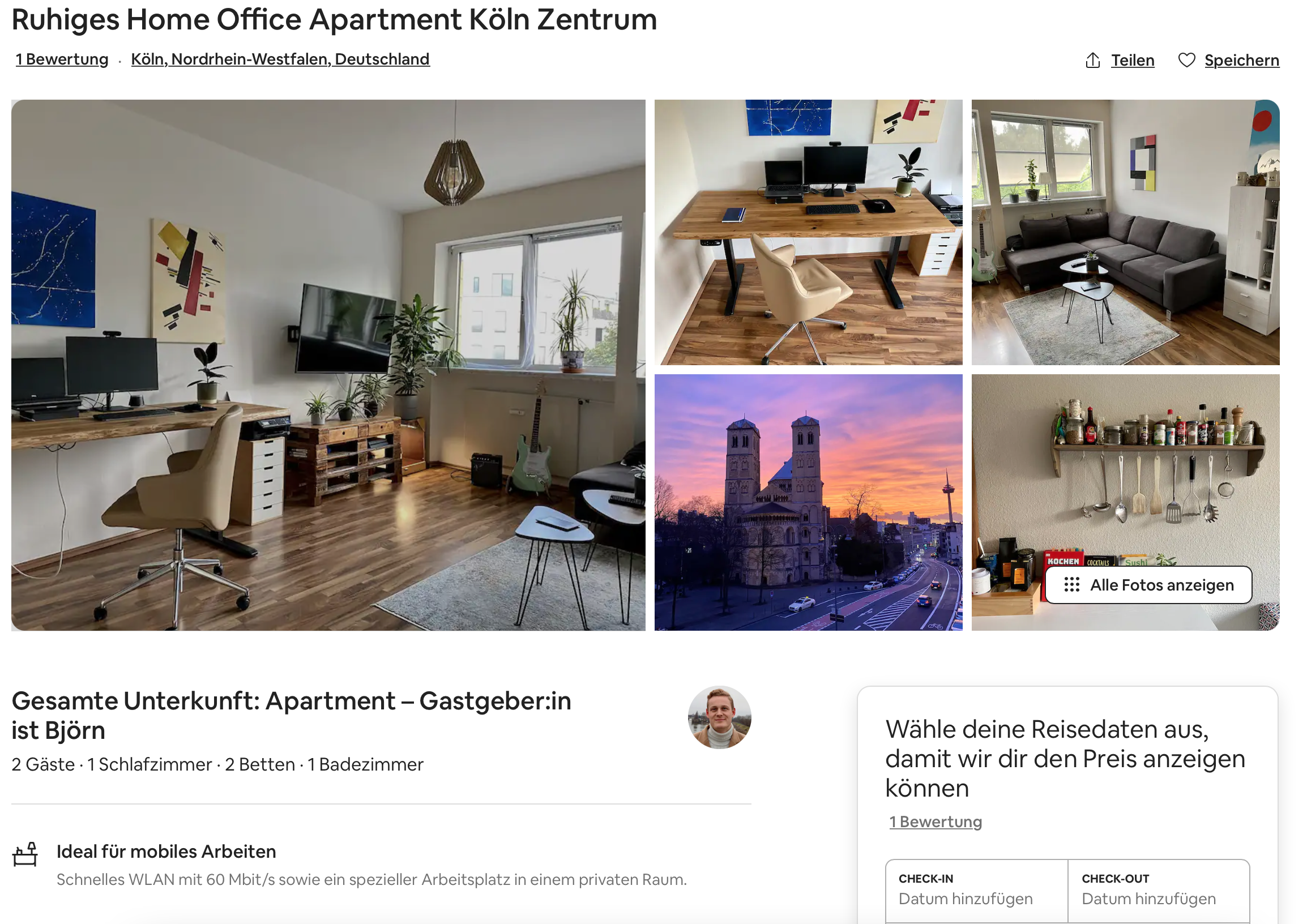 Example of Airbnb listing for business travelers